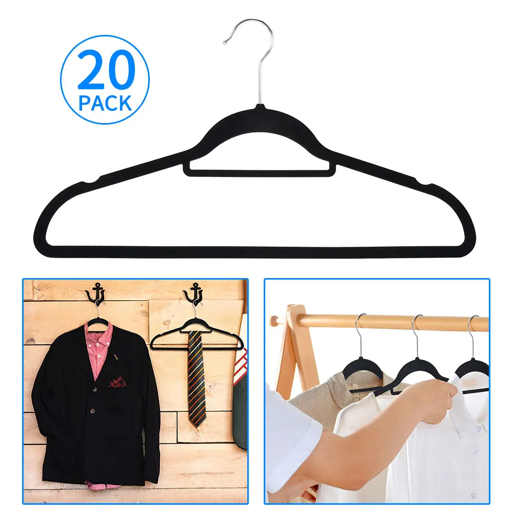

20Pcs Velvet Coat Hanger High Quality Clothes Rack Clothes Hangers Tie Organizer For Home Hotel Couture House Coat Hanger