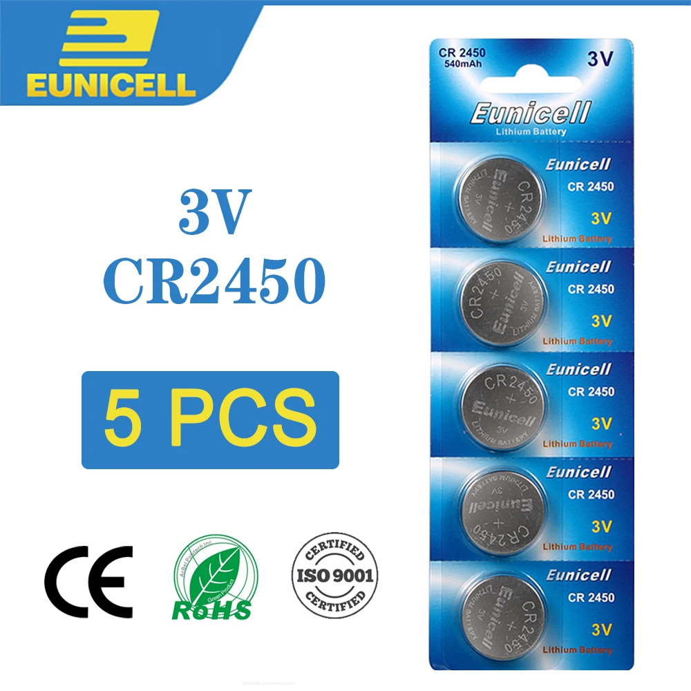 Eunicell 5 шт. CR2450 кнопочный аккумулятор CR 2450 KCR2450 5029LC LM2450 3 в сотовые монетные литиевые