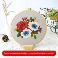 diy stamped embroidery starter kit with flowers plants pattern cloth color threads tools diy material kits embroidery kit