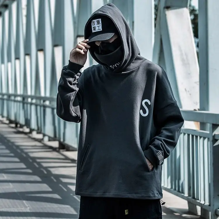 

National tide dark autumn and winter bottom shirt jacket men's loose hip-hop tide brand high-necked hooded plus velvet clothing