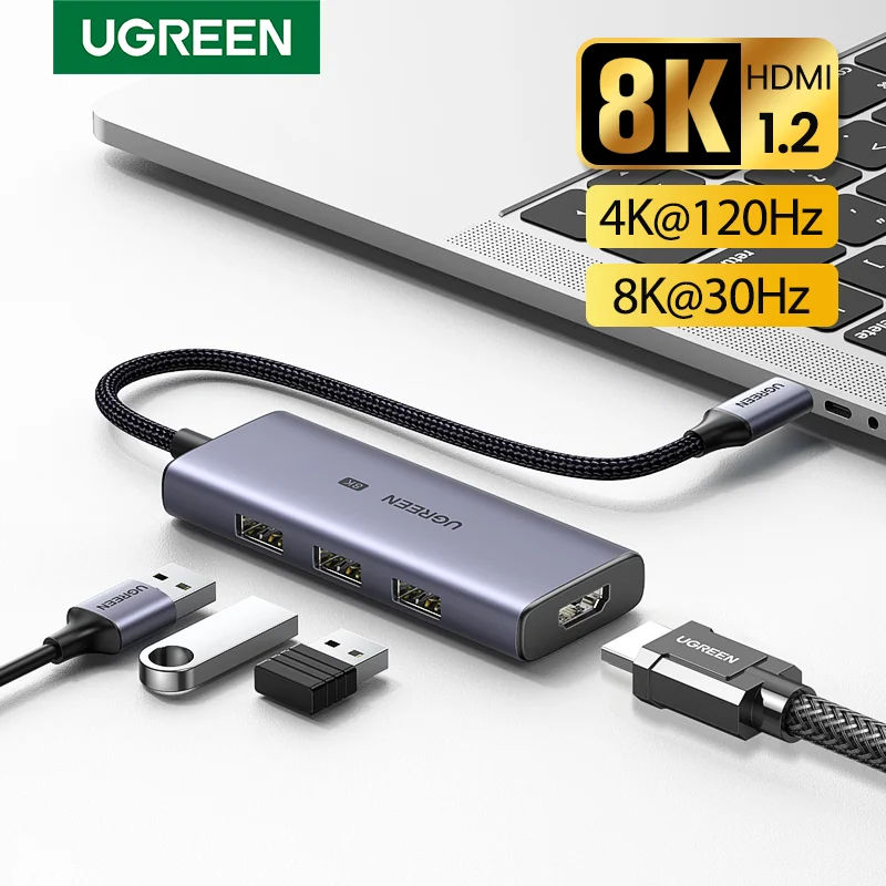 

UGREEN USB C HUB 8K30Hz 4K120Hz Type C to HDMI 2.1 USB 3.0 Adapter 24Gbps For Macbook Air Pro iPad Pro M1 PC Accessories USB HUB
