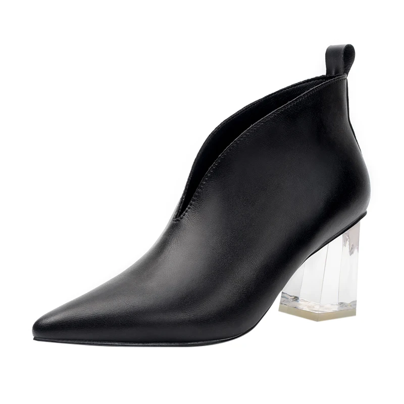 Модные женские туфли из прозрачной кожи на высоком толстом каблуке Цвет черный