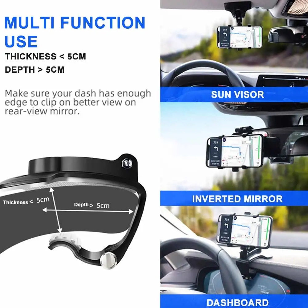 

Car Dashboard Phone Holder 360 Degree Rotatable GPS Navigation Rack Car Rearview Mirror Sun Visor Clip Stand