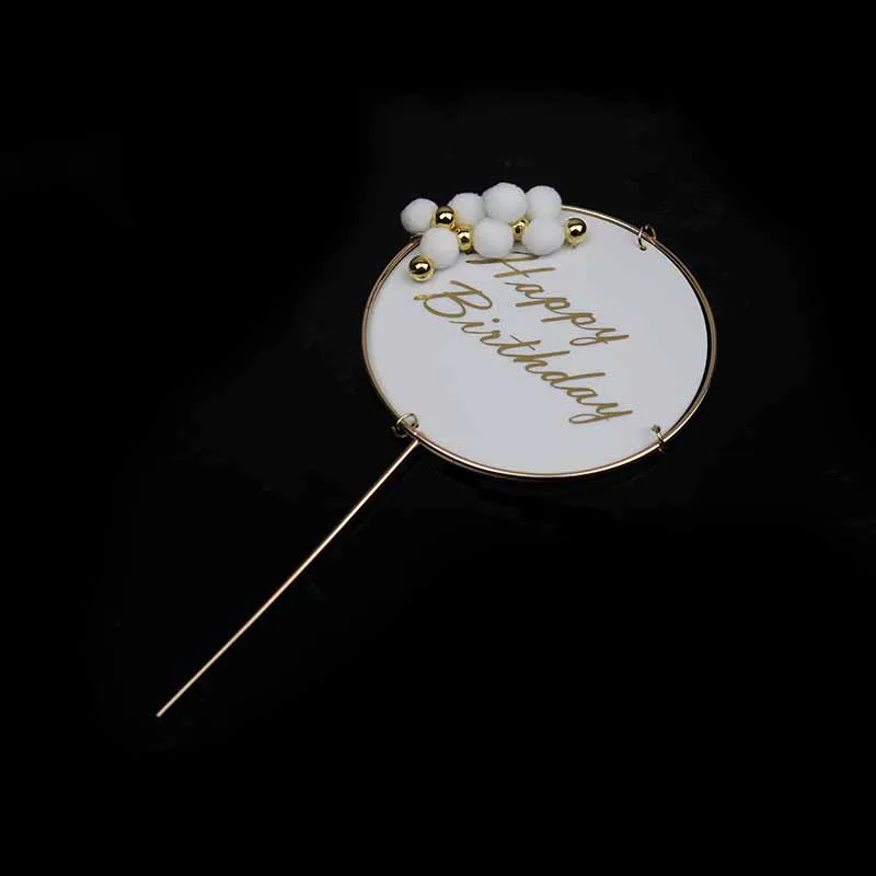 1Pc Happy Birthday Cake Toppers Gold Round Hearts Shaped Cupcake Topper Elegant Decorations Wedding Party Supplies | Дом и сад