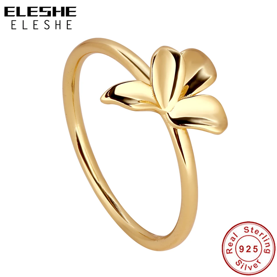 

ELESHE 2021 Новая мода 925 стерлингового серебра с 18K позолоченные весеннее цветочное кольцо на палец для женщин, ювелирное изделие для свадьбы, подарок