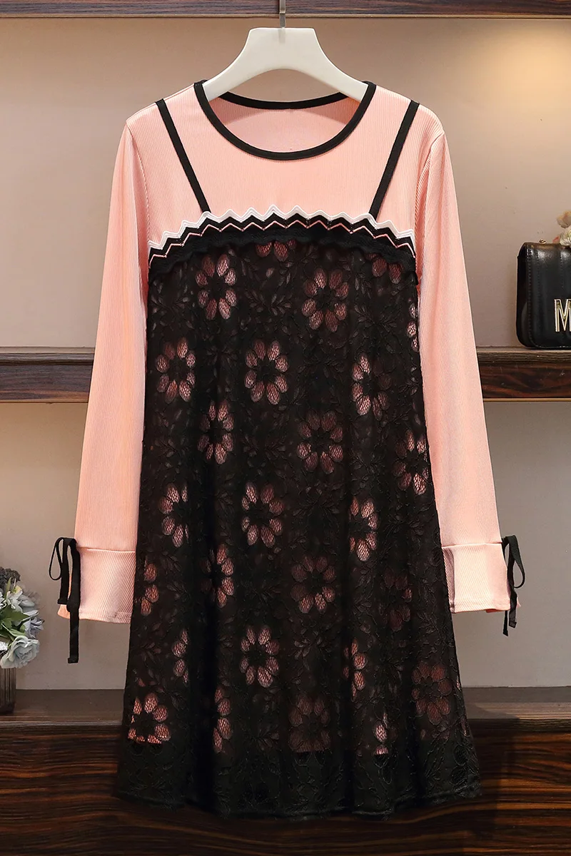 

The New Korean Version Of The Autumn Dress Is A Large, Fat, 200-kilogram Lace-stitched, Belly-shading And Slim Dress.