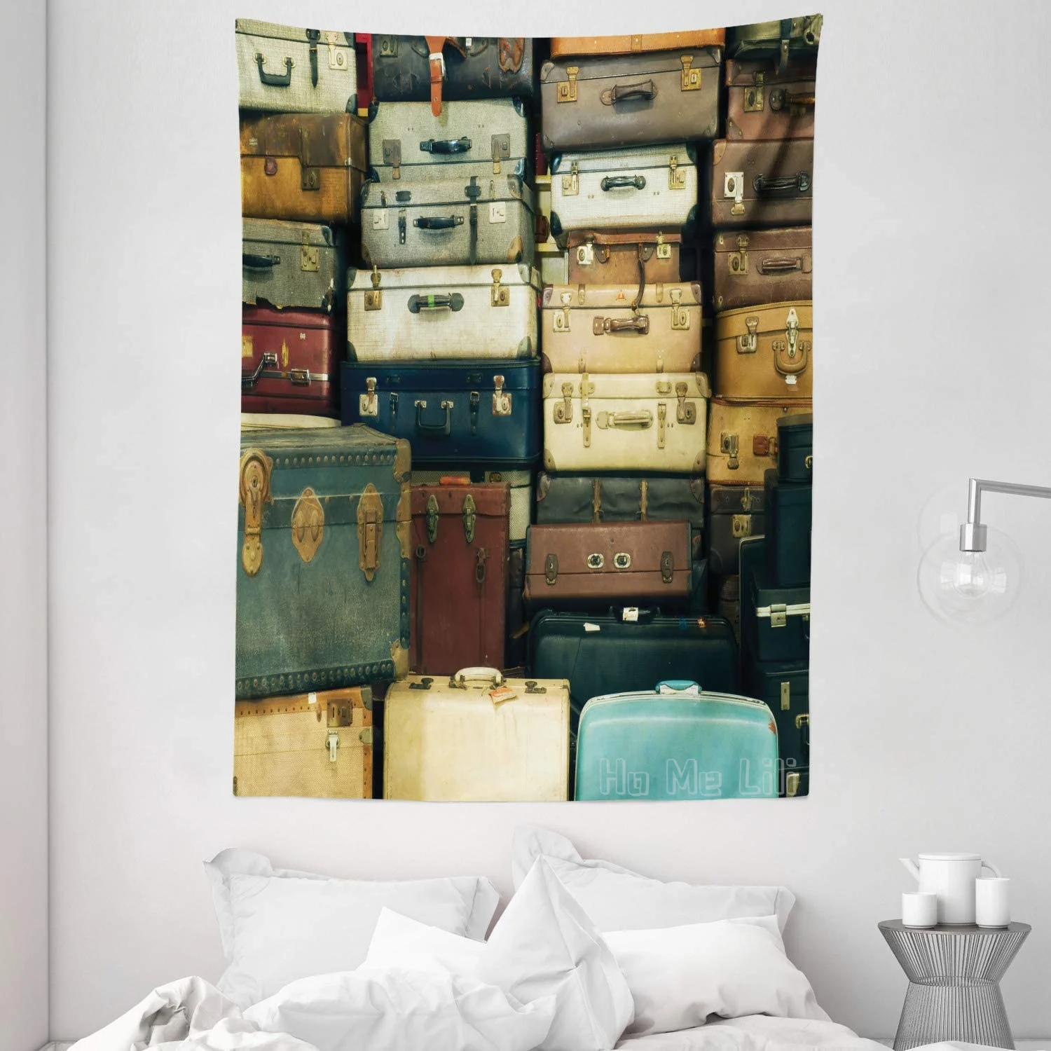 

Colorful Vintage Suitcase Leather Decorative Travel Gift Map Tapestry Nostalgia For Bedroom Living Room