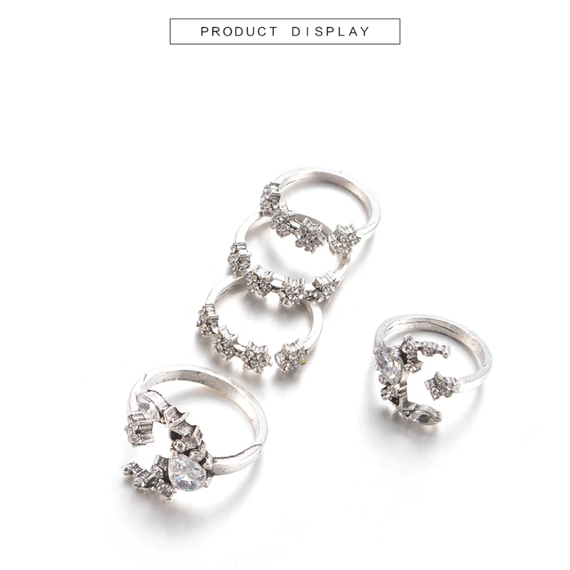 Модные посеребренные кольца для женщин набор колец с Луной и цветком женское