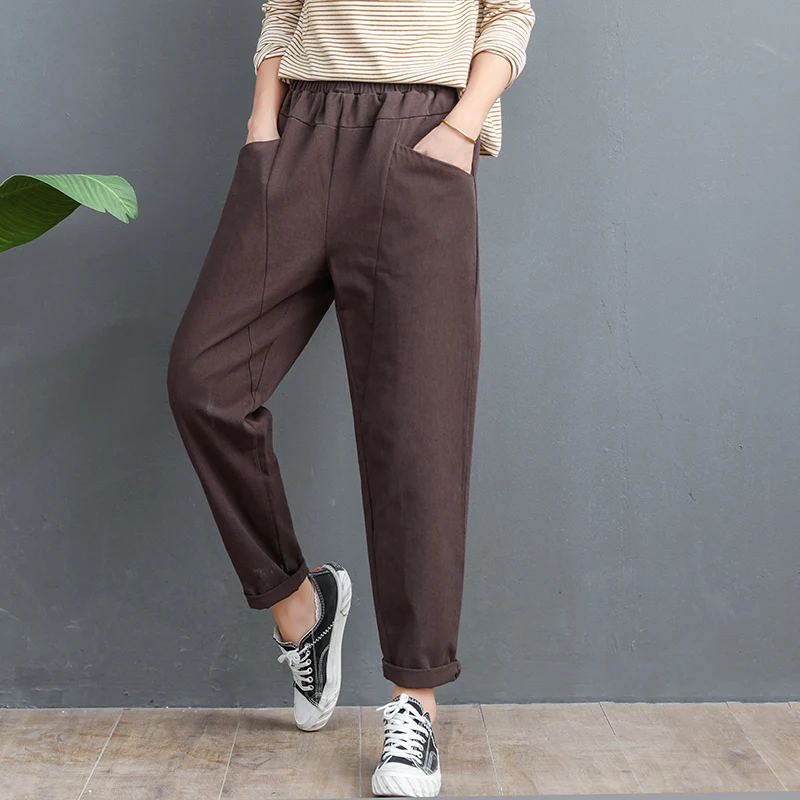 

Штаны женские весенние из чистого хлопка, с высокой талией, в стиле ретро