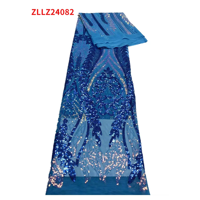 

Wathet Nigerian Mesh Net Lace African Sequins Lace Fabric High Quality French Mesh Tulle Lace Fabric for party dress ZLL082