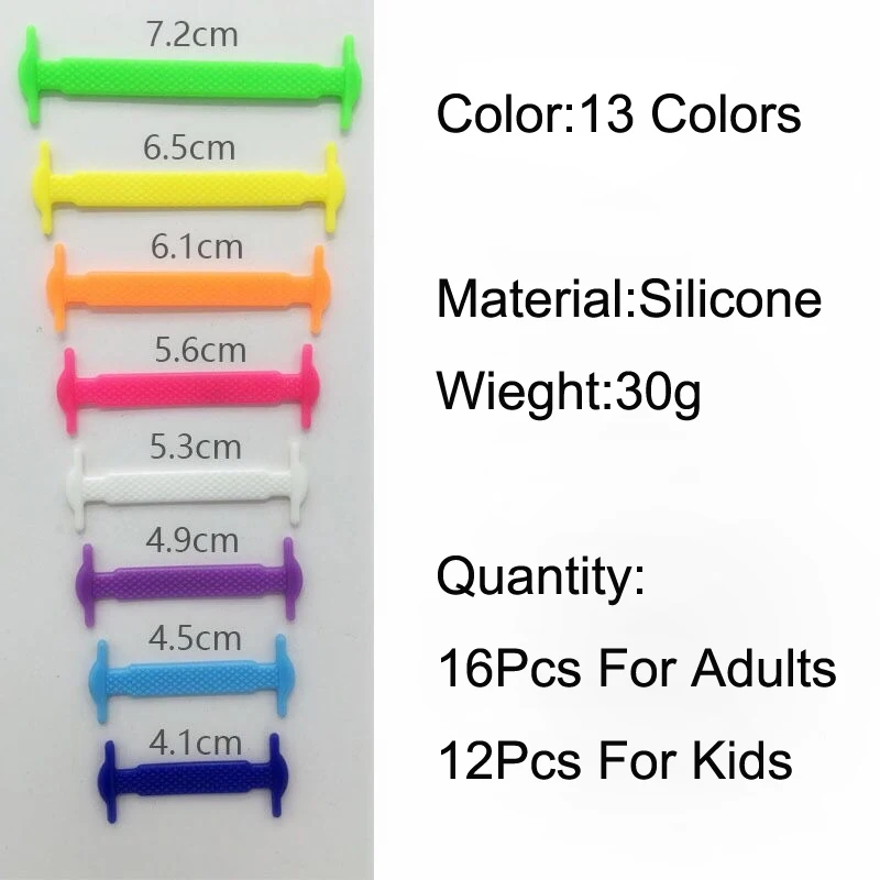 

16Pcs/Set Silicone Elastic Shoelaces Elastic Shoe Laces Special No Tie Shoelace for Men Women Lacing Rubber Zapatillas 13 Colors