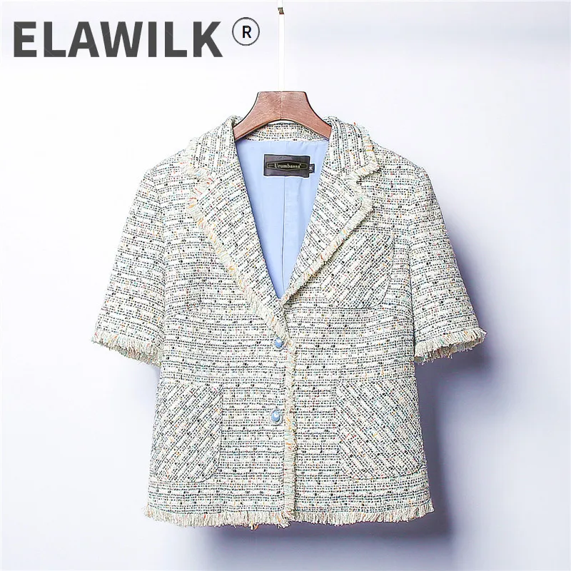 

Женская твидовая куртка с коротким рукавом, элегантная тонкая куртка, весна-лето 2021