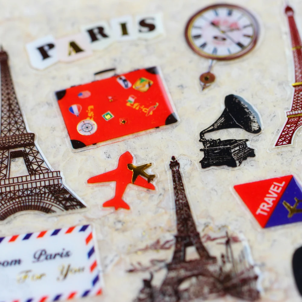 

Paris Tower Travel Trip Stamp Mail Envelope Kawaii Gift Reward Kid Children Scrapbooking Retro Crystal Stickers DIY Craft