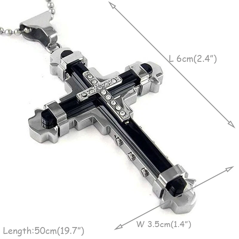 

Fashion 2 Colors Men Party Religious Gold Black Christian Jesus Titanium Steel Link Chain Cross Pendant Necklace
