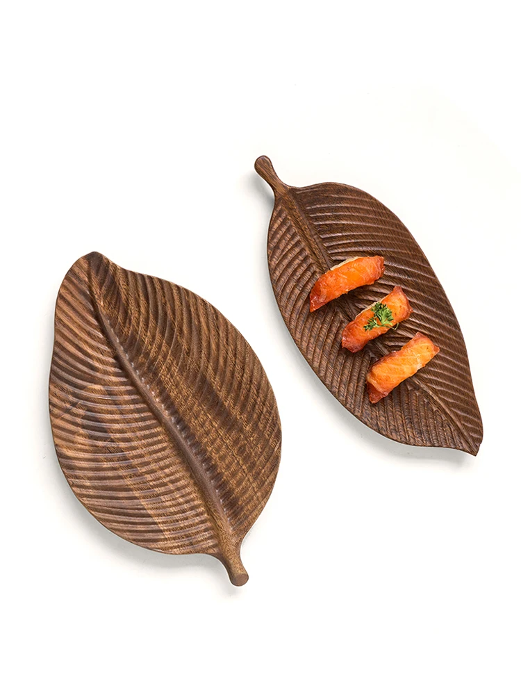 

Natural Black Walnut Desserts Plate Creative Leaf Shape Fruits Plate Multi-Function Eco Wood Storage Trays Tea Trays