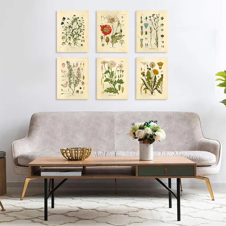 Винтажный постер с изображением диких растений ботанических цветов картина для