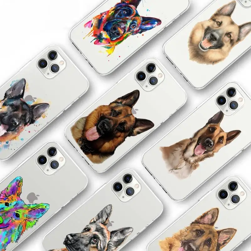 

German Shepherd Phone Case Transparent for iPhone Samsung S 11 12 6 7 8 9 10 20 Pro X XS Max XR Plus lite Clear mobile bag