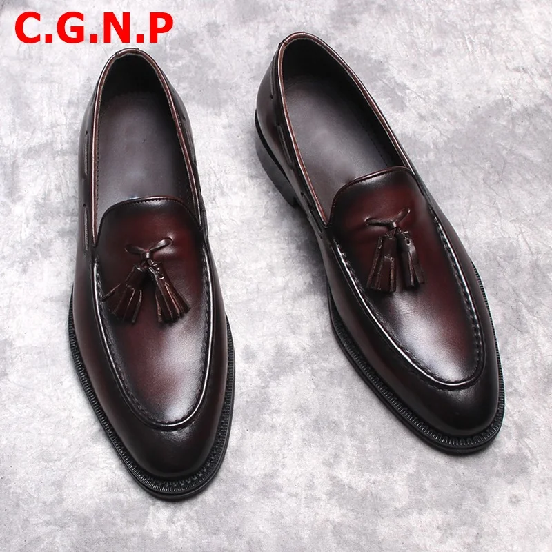 

C.G.N.P Goodyear Genuine Leather Loafers Men Tassel Loafer Shoes Handmade Slip On Dress Shoes Boat Shoes Casual Shoes For Men