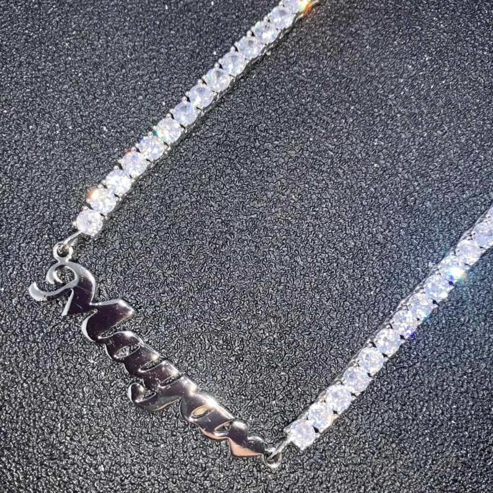 DOREMI Hip Hop Style 4MM Zircon Chain Custom Stainless Steel Name Necklace Iced Out Personalized Name Pendant with Logo Numbers