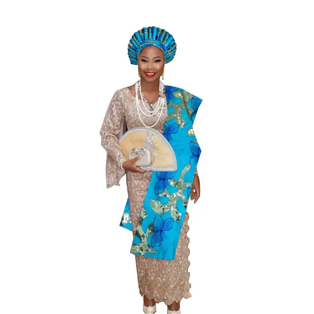 as pic Нигерийский геле головной убор aso oke с плечом геле - Цвет: as pic