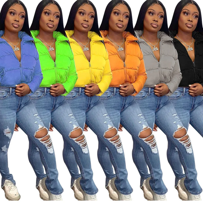 Neon Color Woman Bomber Jackets Parkas Winter Clothes Women 2021 Bubble Cropped Warm Puffer Coats Plus Size Clothing Streetwear