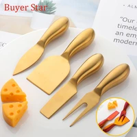 4pcsset gold cheese server set stainless steel cutlery butter cutter knife table ware forks metal food cake shovel tool