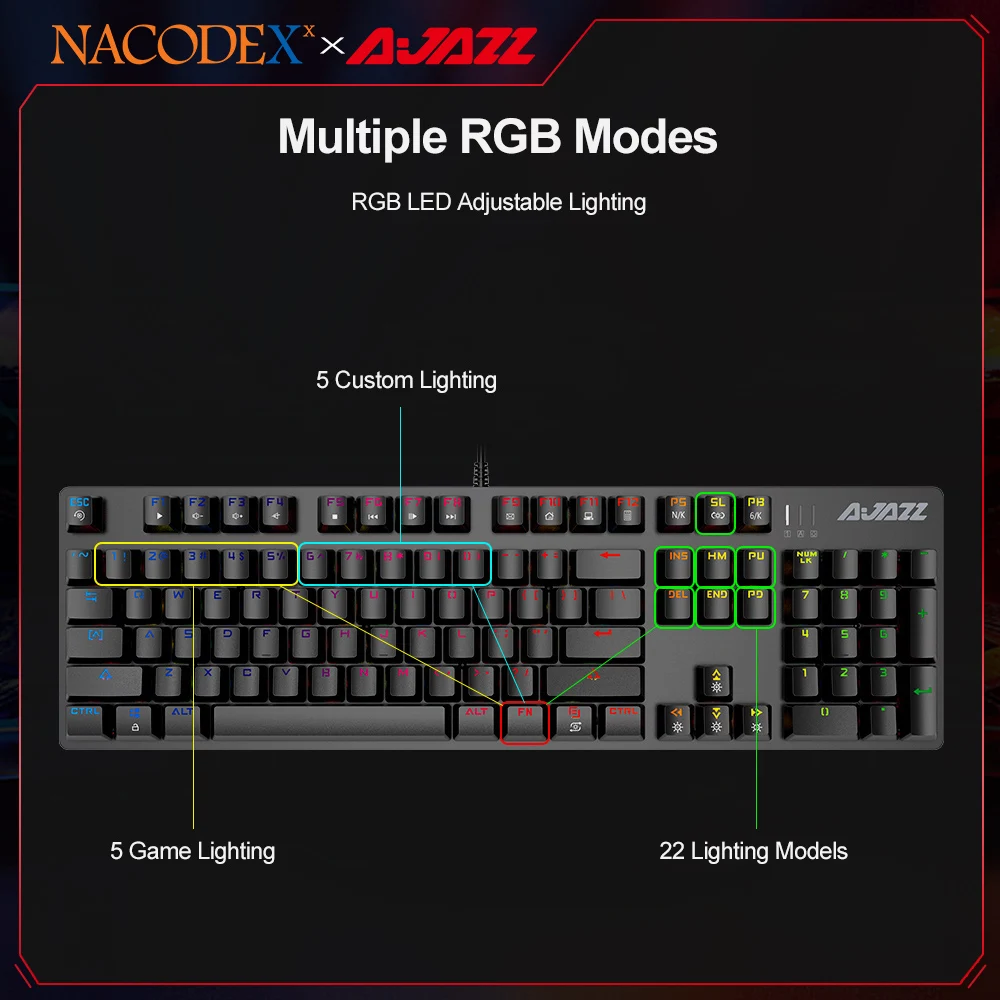 Клавиатура AJAZZ NACODEX ROBOCOP игровая механическая эргономичная клавиатура с зеленой