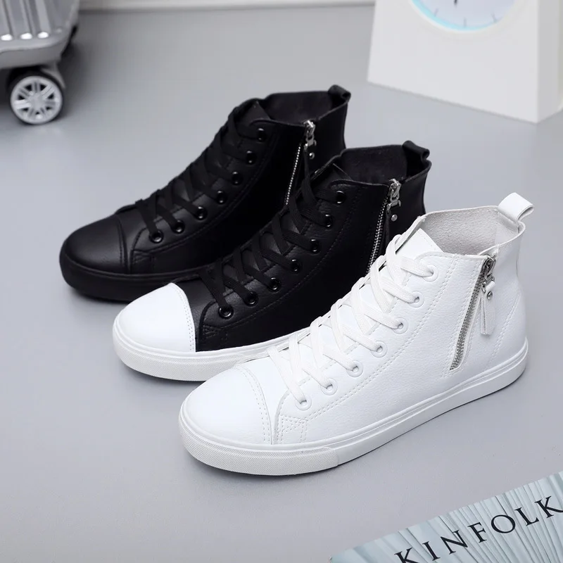 

Mens Leather Sneakers Lace Up High Top Trainers Weightlight Smart Casual Shoes Men Black White Leather Sneaker Shoes for Men