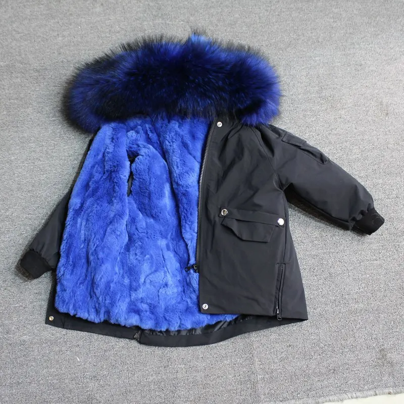 black sapphire fur Для маленьких мальчиков детская зимняя куртка, детская куртка-пуховик для девочек зимняя куртка для детей в Зимняя куртка для девочек и мальчиков детские линией натурального меха кролика, парка, пальто - Цвет: black sapphire fur