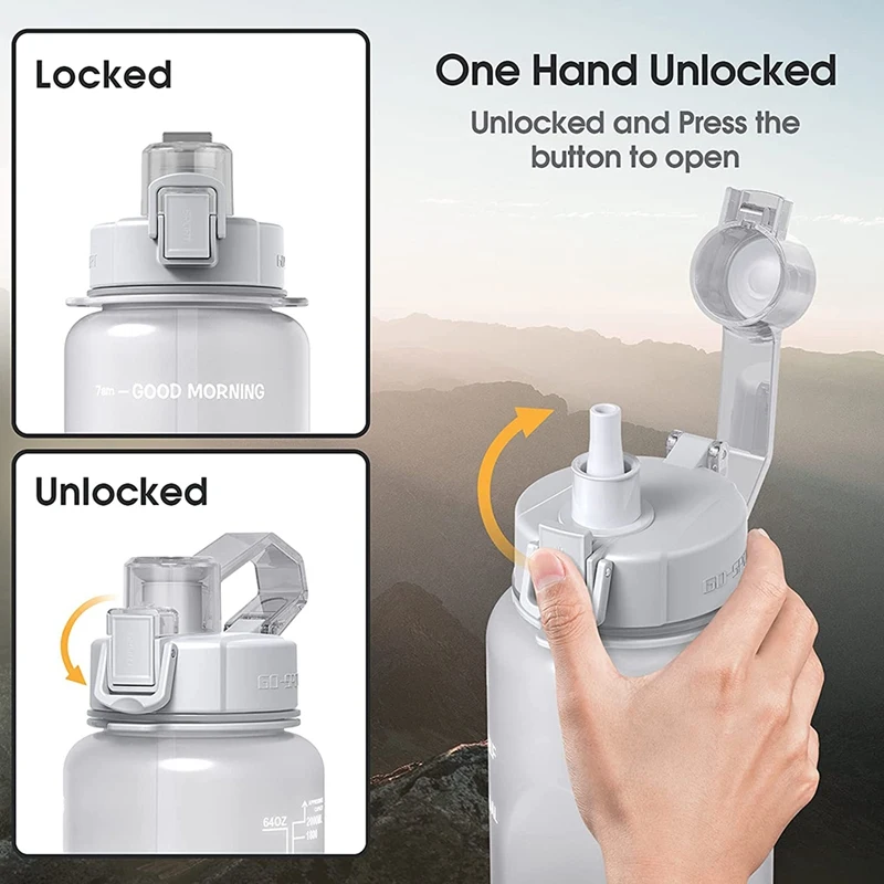 Спортивная бутылка для воды с маркером времени и соломинкой из тритана объемом 64