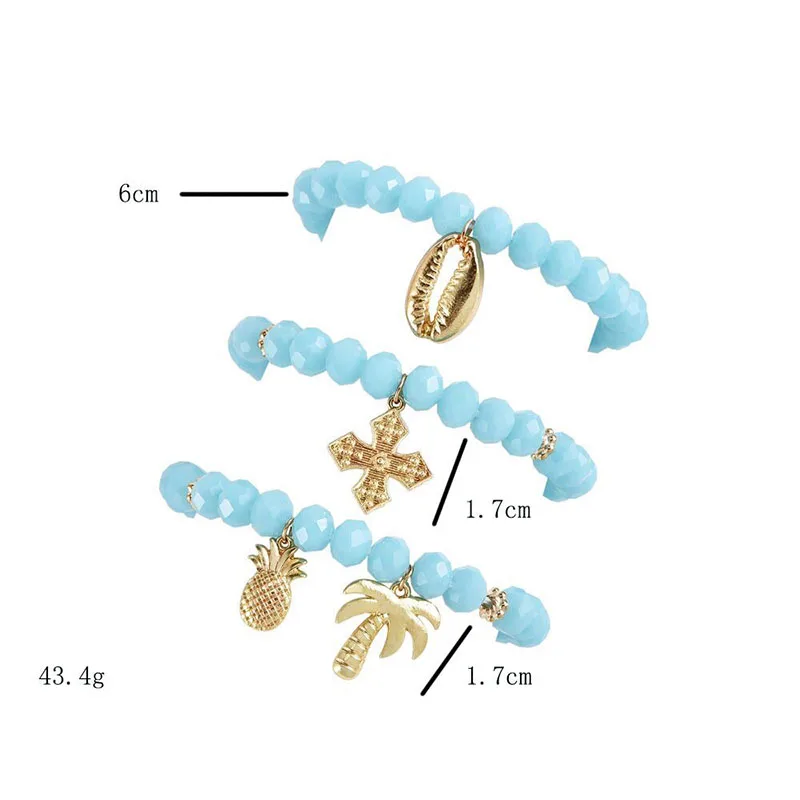 Модные женские браслеты 3 шт./компл. креативные из ананаса с ракушками и деревьями