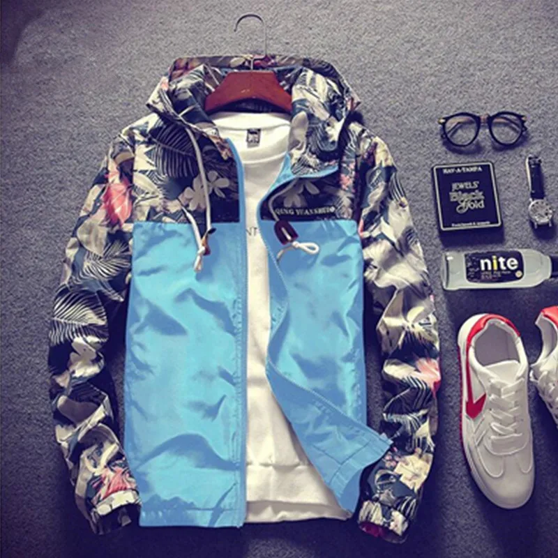 Мужская ветровка с длинным рукавом цветочным принтом Размер 4XL для осени