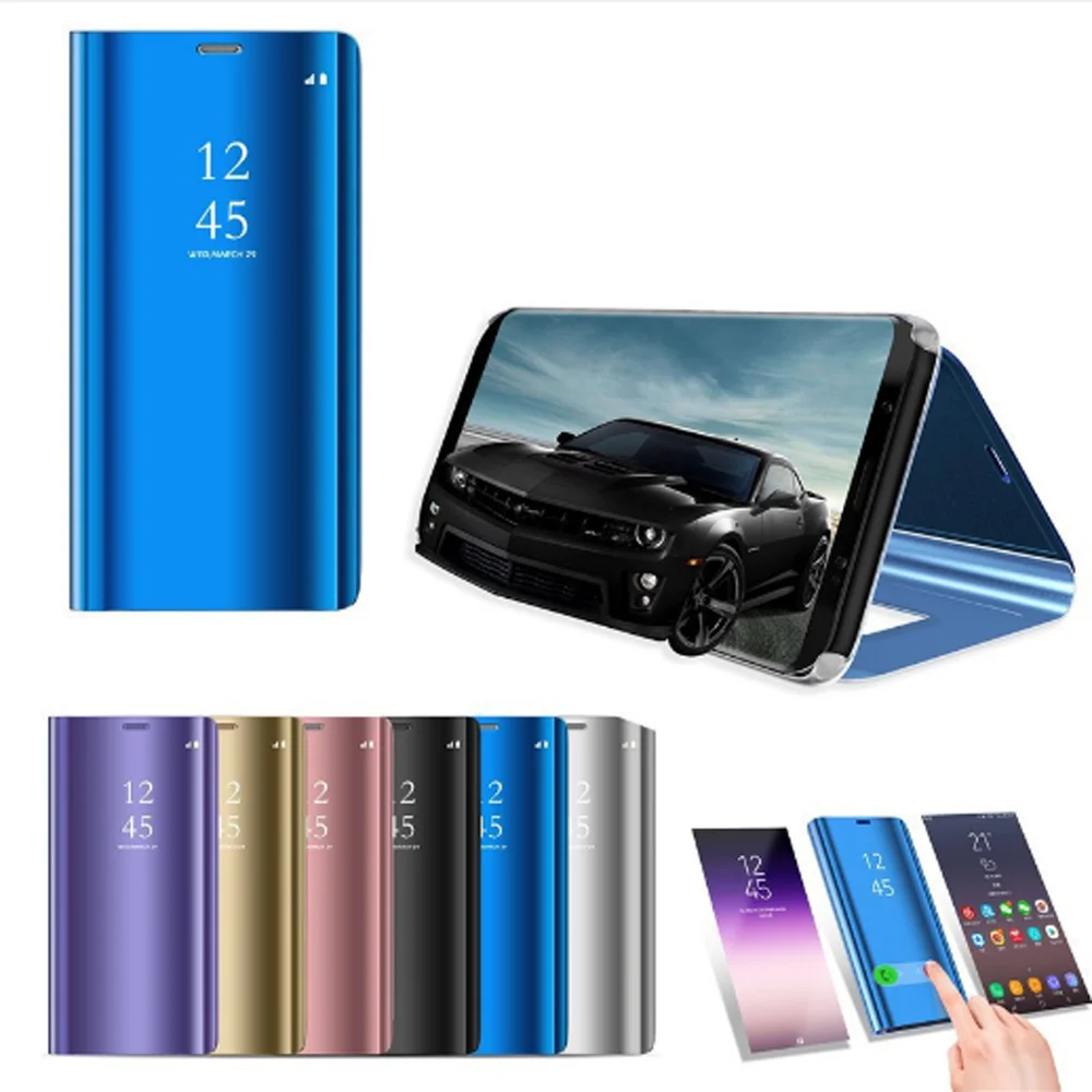100 шт зеркальный кожаный чехол Filp для samsung Galaxy S9 S10 S10plus S10E A60 умный Чехол книжка на