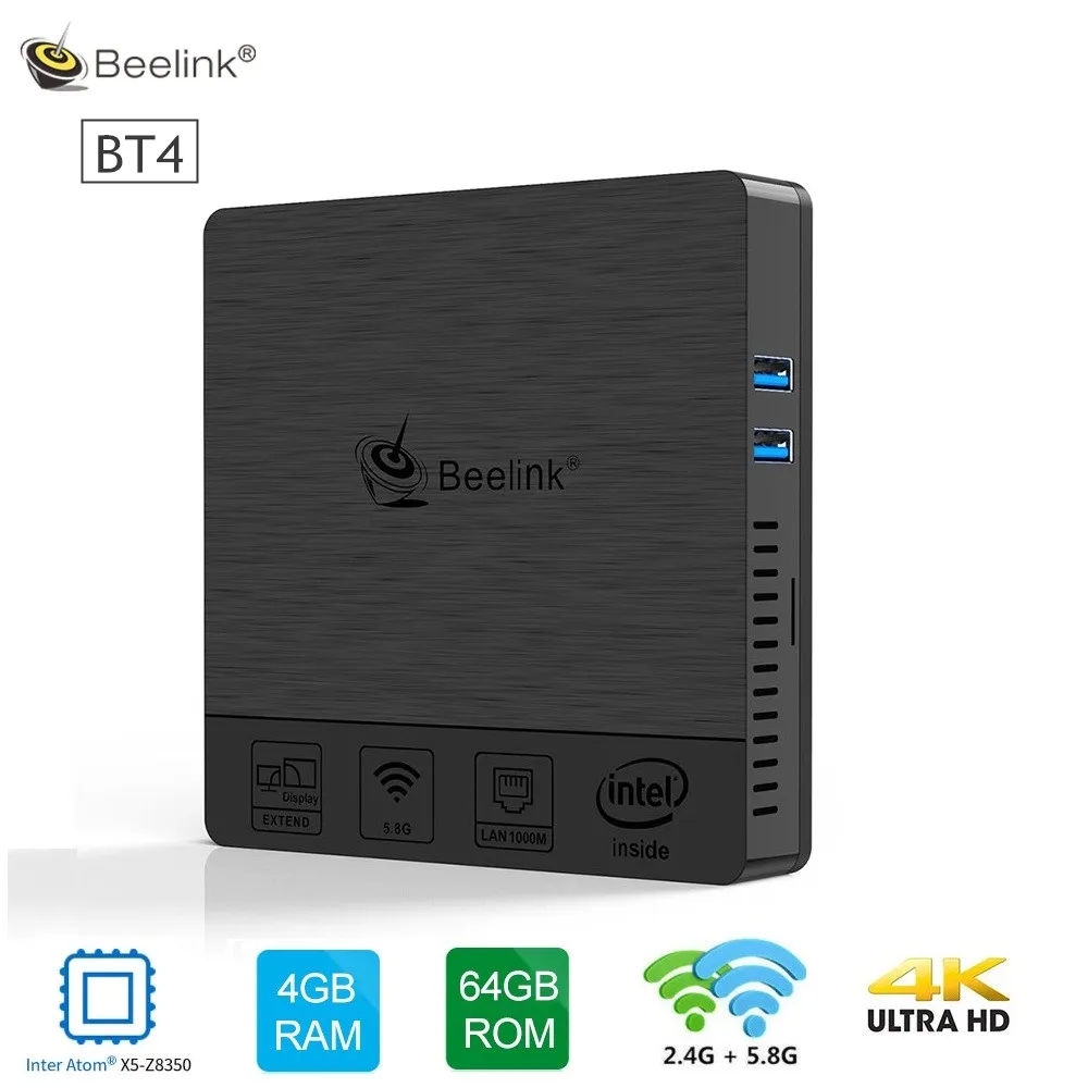 Beelink BT4 настольный мини ПК Intel Atom X5 Z8500 HD Graphics 600 4 ГБ ОЗУ 64 Гб EMMC 2 4G/5 8G WiFi 1000 Мбит/с USB3.0