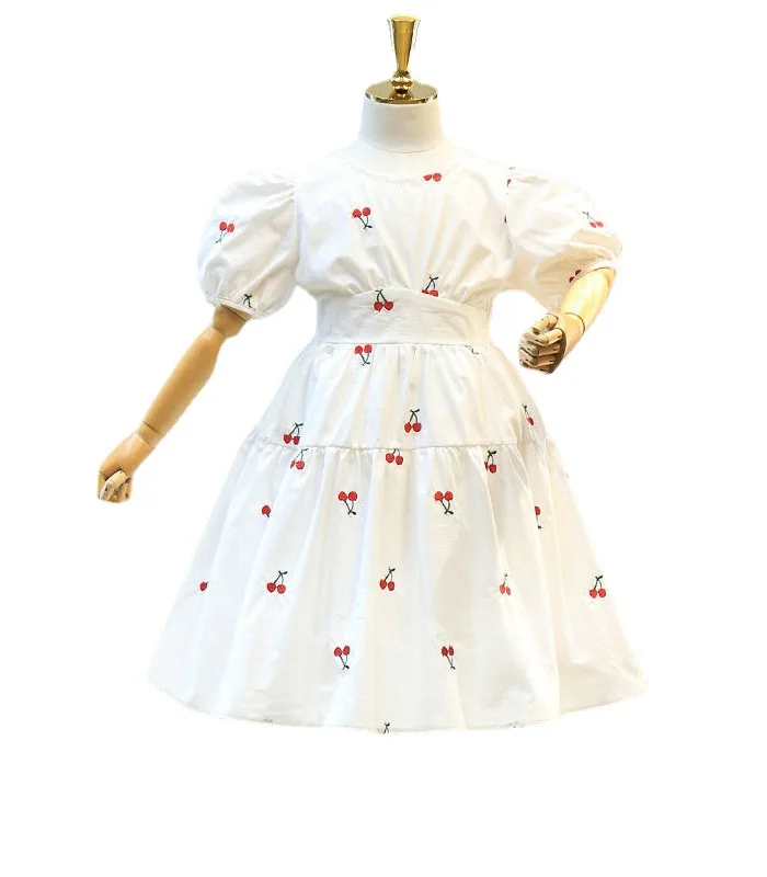 

Girls Summer Dress 2021 New Children's Backless Princess Cherry Printed Dress Toddler Girl Dresses Baby Costume Outfits Age4-12