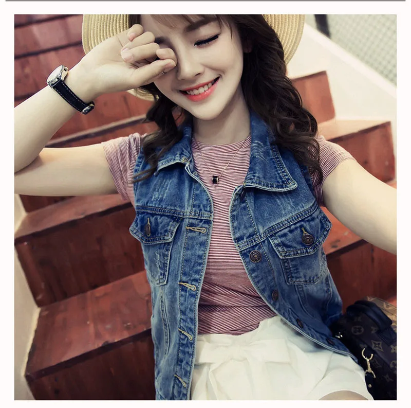 Женский джинсовый жилет новая весенне осенняя куртка винтажный короткая женская