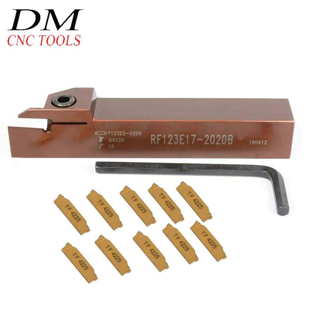 

Держатель для резки канавок RF123E17-2020B, 20 мм, держатель токарного инструмента с ЧПУ с 10 вставками из карбида N123E2-0200-0002-TF, 4225