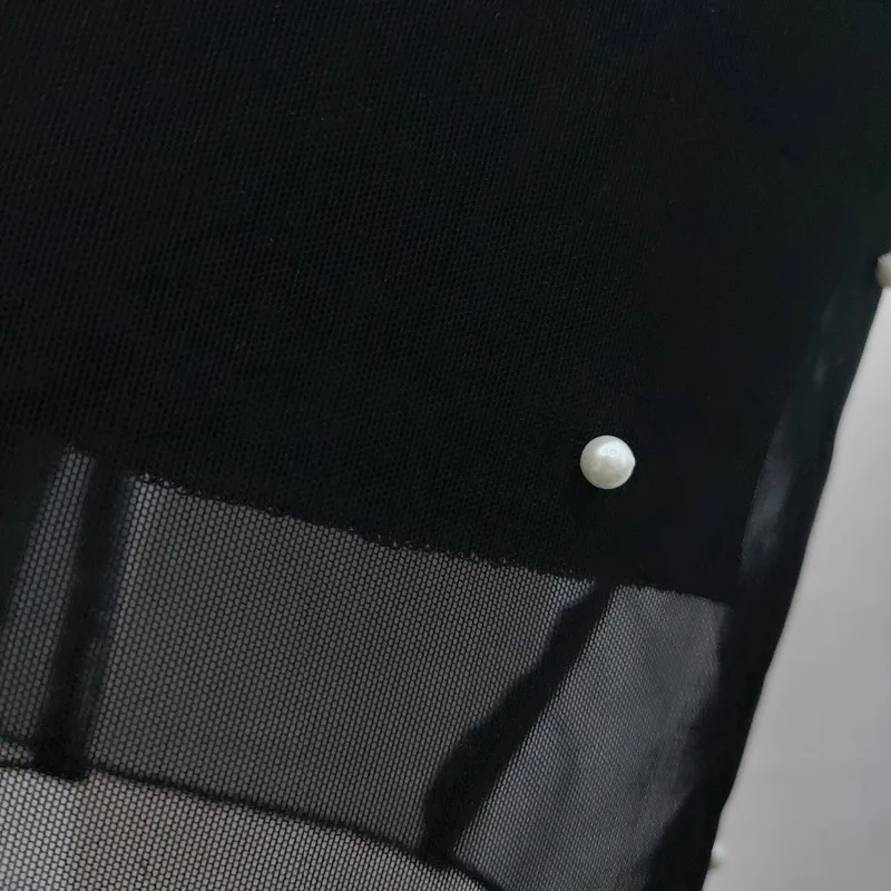 Женская фатиновая юбка AOMEI черная длинная юбка-карандаш с высокой талией бисером