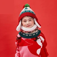 2pcs kids hat scarf set thickened winter warm baby hat plush fleece toddler caps cute cartoon 2 12y childrens christmas hat
