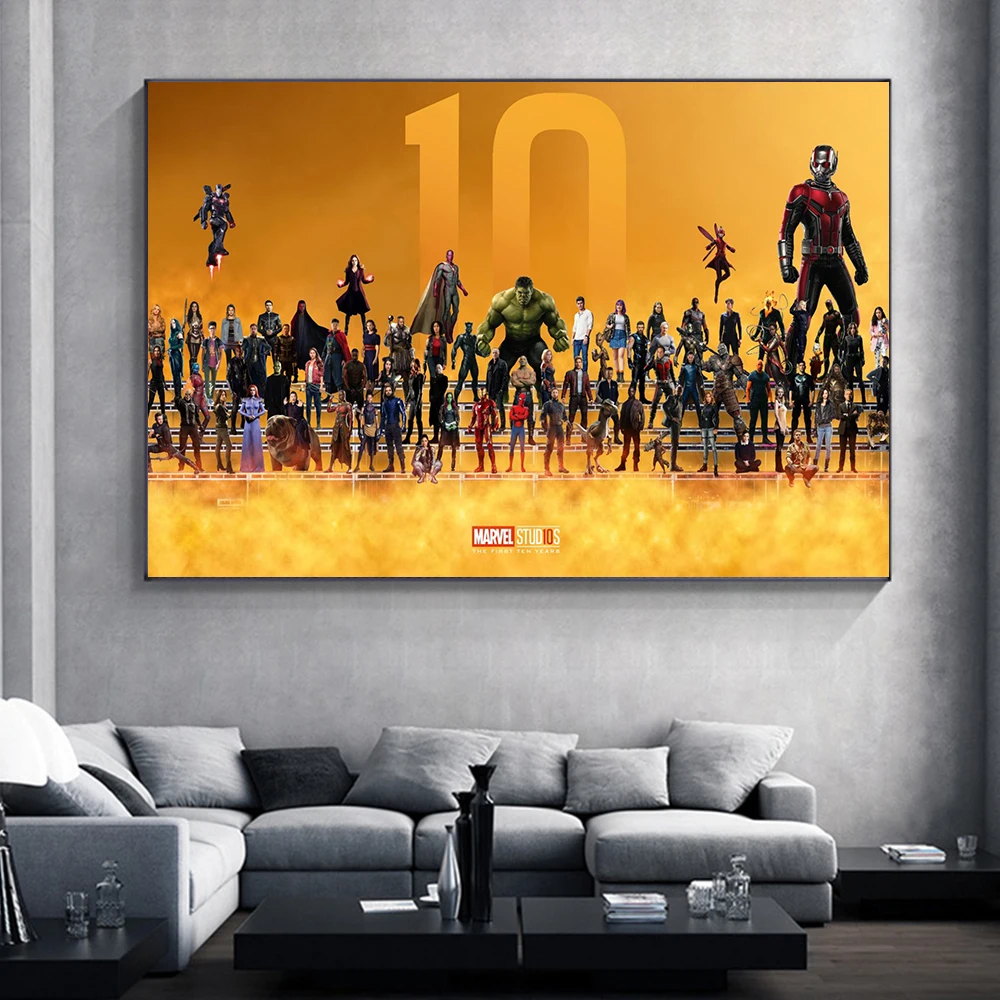 

Marvel Movie Creative 10th Anniversary Collection Poster Avengers Assemble Canvas Painting Living Room Home Decoration Art Decor