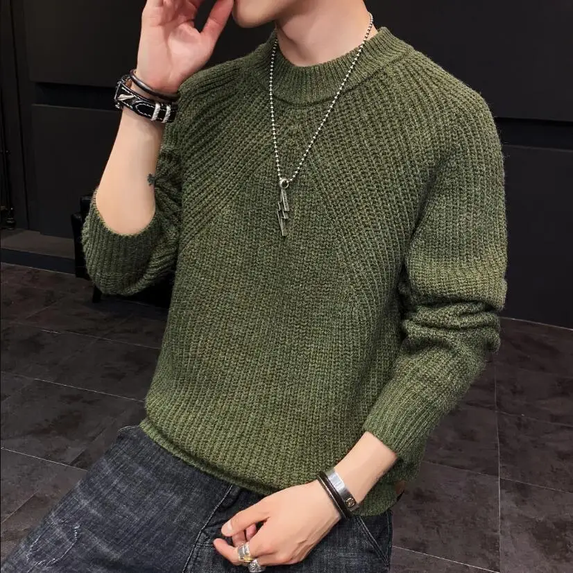 Мужской Хлопковый облегающий пуловер повседневный вязаный джемпер в Корейском