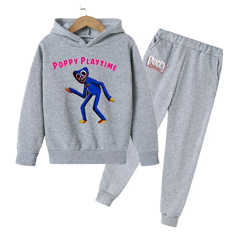 

2022 Winter Huggy Wuggy Clothes Kids Fleece Hooded Coat+Pants 2pcs Set Boys Poppy Playtime Game Sport Suit for Children Clothing