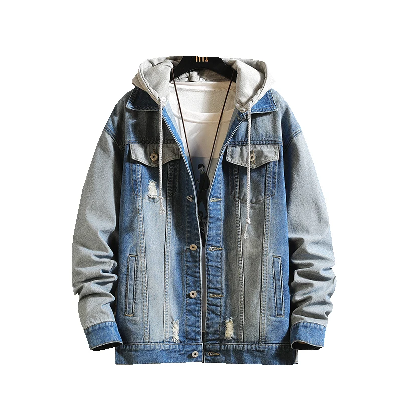 

2021 Spring Men Hooded Denim Jacket Mens Casual Bomber Jackets Male High Quality Streetwear Vintage Jean Coat Chaqueta Hombre