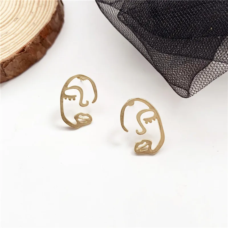 Модные нишевые абстрактные линии серьги в виде лица Южная Корея темперамент ins wind