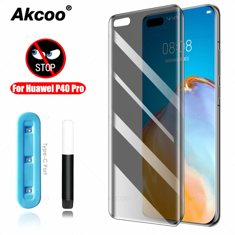 

Akcoo for Huawei P40 Pro Privacy Screen Protector UV Full Glue P40 Pro Tempered Glass film anti-spy case friendly glass cover