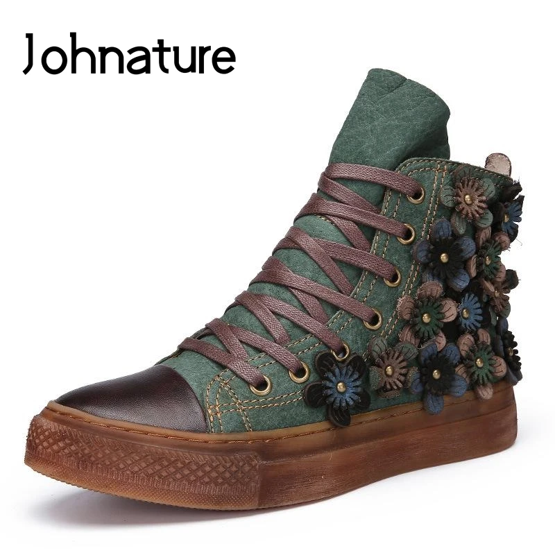 Женские ботильоны на шнуровке Johnature из натуральной кожи платформе с круглым