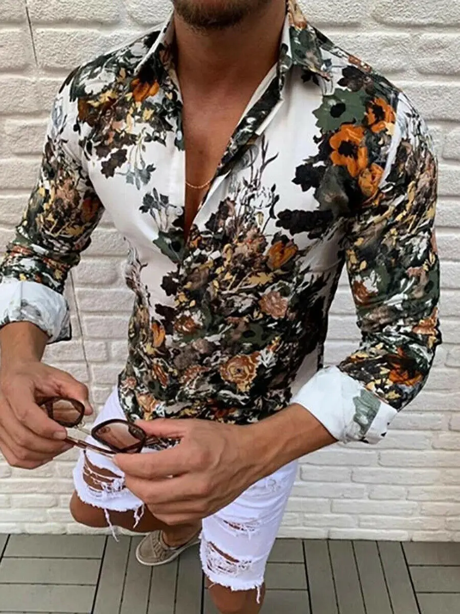 Рубашка мужская с длинным рукавом модная Повседневная блуза В гавайском стиле
