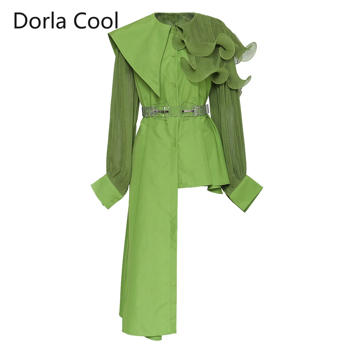 

High Quality Designer Women's Irregular Dress Chiffon Ruffles Patchwork Belt Dresses Lady's Long Sleeves Retro Party Vestidos