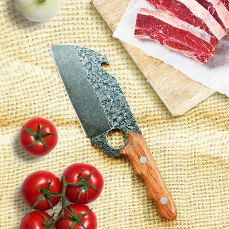 

Stainless Steel 10 Inch Hand Forged Boning Knife Bottle Opener Design Butcher Knife Fillet Meat Cleaver Knives Leather Sheath