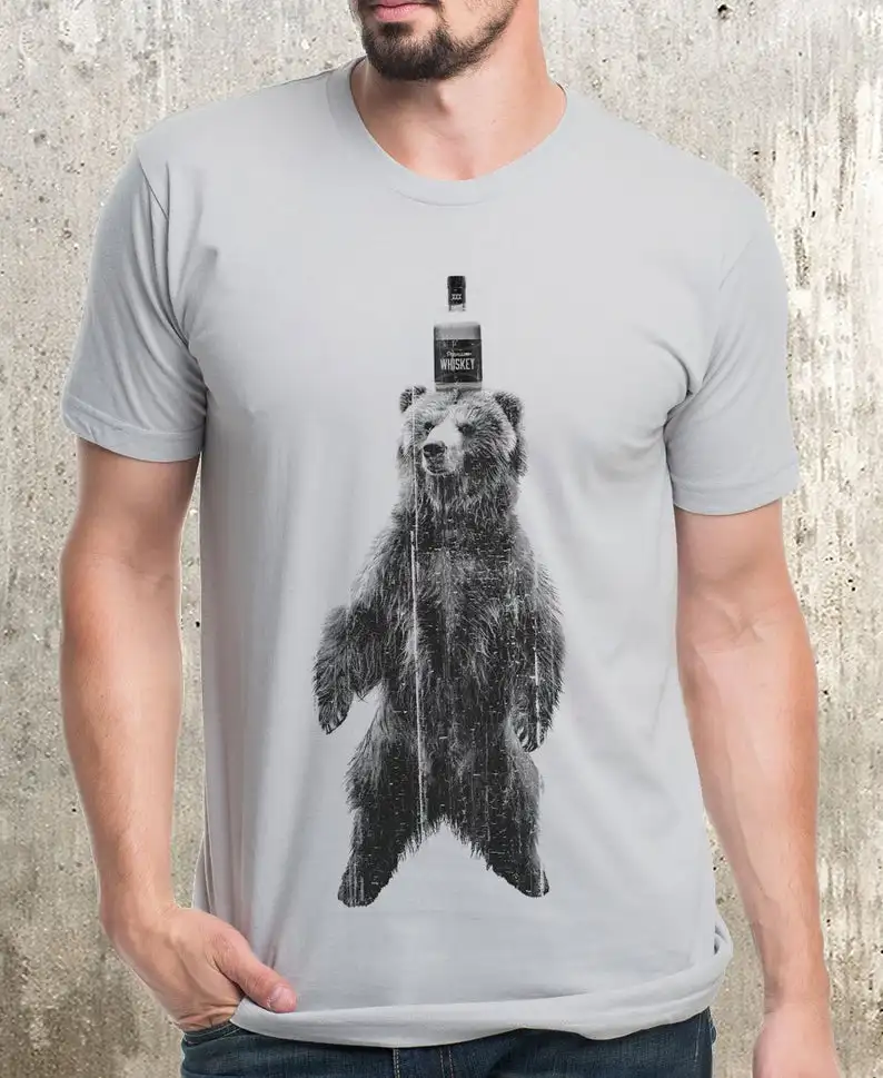 

Mens Graphic Tees - Funny Bear TShirt - Whiskey Bear Screen 3d Print TShirt T-Shirt Men's t-shirt